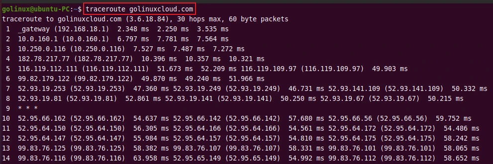 trace the route to a network host