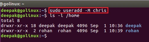 useradd command to create a new user without directory