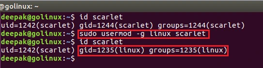 usermod command to change the primry group of a user