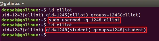 usermod command to change group using group id