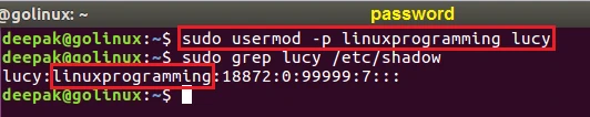 usermod command to modify an unencrypted password for user
