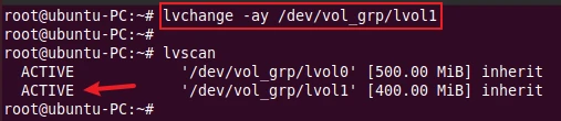lvchange command to activate the logical volume
