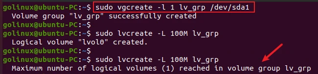 vgcreate command to set maximum number of logical volumes allowed