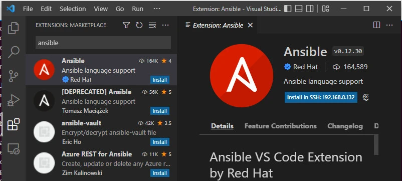 Red Hat Ansible Extension Visual Studio Code