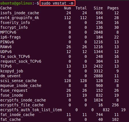 vmstat command to display slabinfo