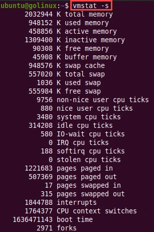 vmstat command to display event counter statistics