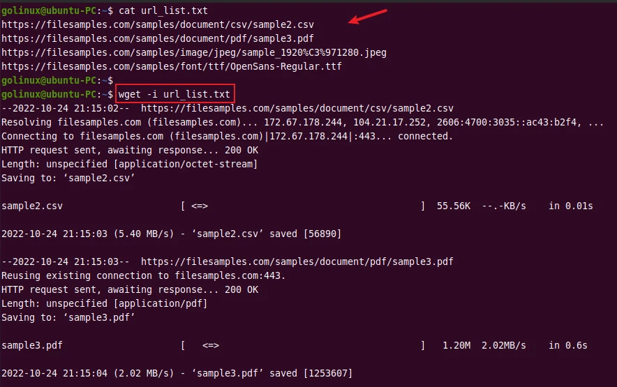 wget read urls from file