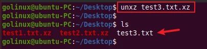 unxz command to decompress a file