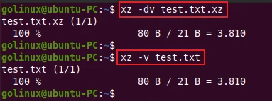 xz command to display verbose output
